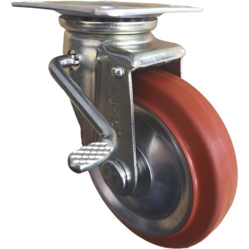 ヨドノ プレス製自在金具 左ブレーキ付 赤ゴム車