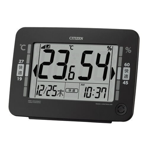 シチズン 高精度 温湿度計 電波時計機能付き 黒