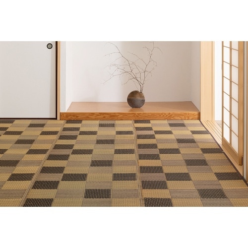 萩原 裏付き 市松柄 い草カーペット うしお 江戸