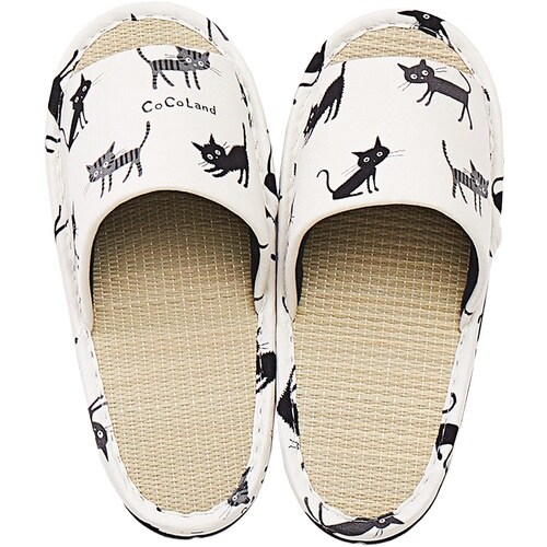 萩原 国産い草スリッパ モノネコ ホワイト 28c