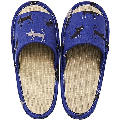 萩原 国産い草スリッパ モノネコ ブルー 26cm