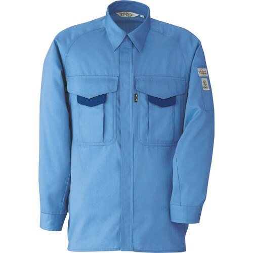 ミドリ安全 春夏 エコ帯電防止 長袖シャツ ブルー