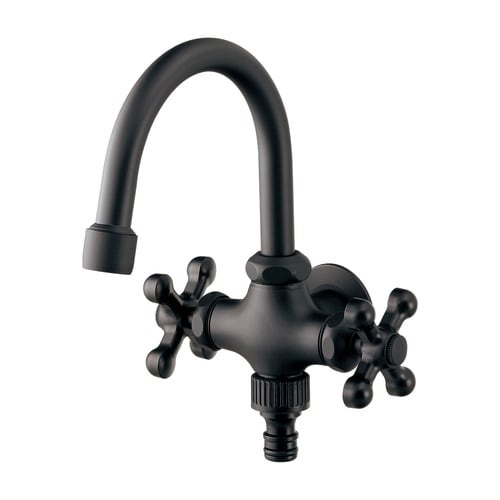 双口横スワン水栓Mブラック