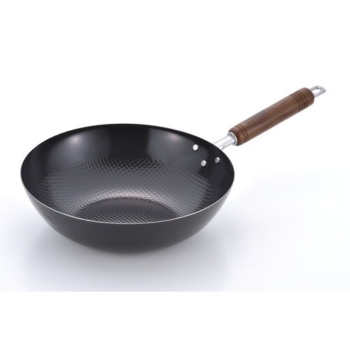 木柄エンボス北京鍋24cm