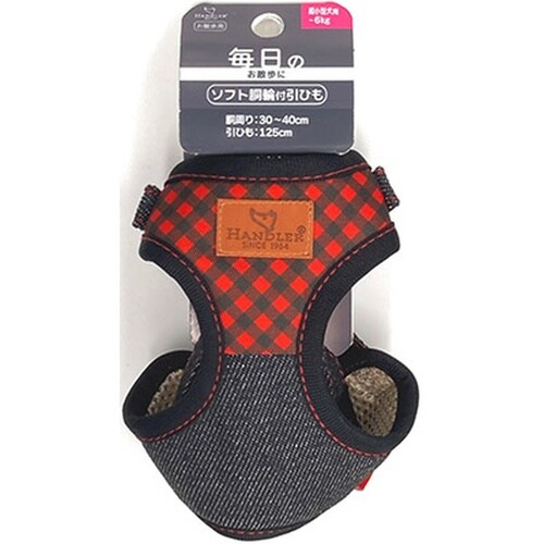 チェックデニム胴輪付リード