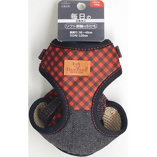 チェックデニム胴輪付リード