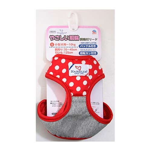 HDポルカドット胴輪付リードS/赤