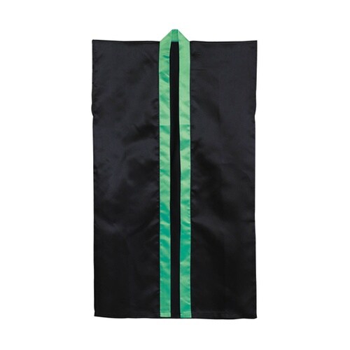 ソフトサテンロングハッピ 黒 緑襟 S