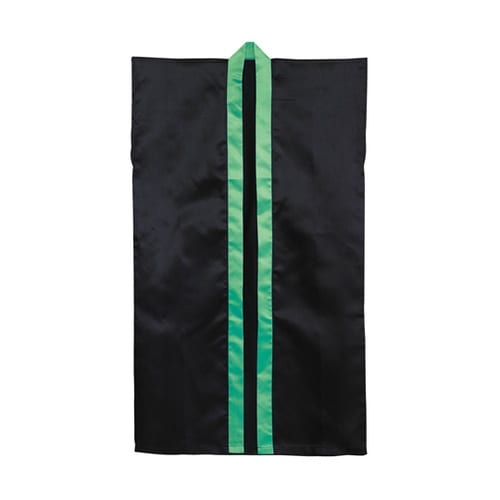 ソフトサテンロングハッピ 黒 緑襟 L