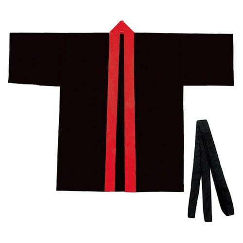 カラー不織布ハッピ(帯付) 黒(襟赤)
