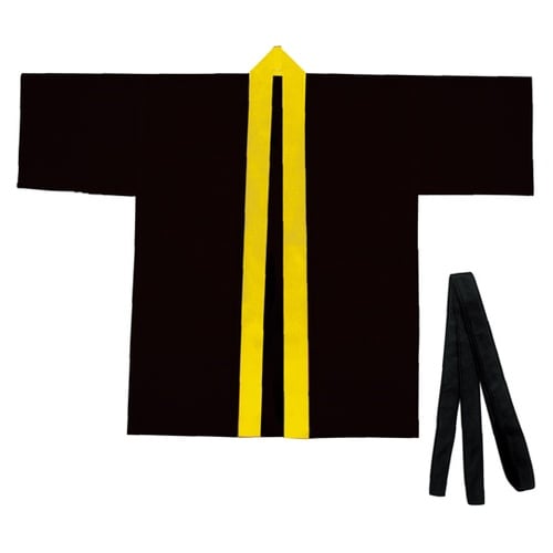 カラー不織布ハッピ(帯付) 黒(襟黄)