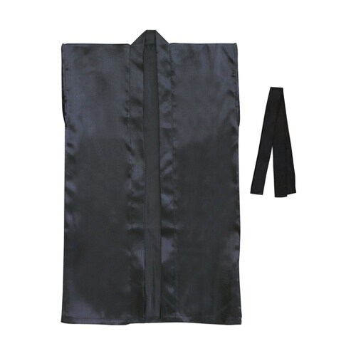 サテンロングハッピ(ハチマキ付) 黒 M