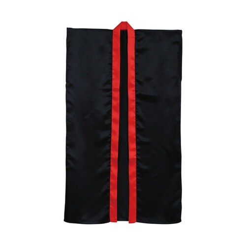 ソフトサテンロングハッピ 黒 赤襟 S