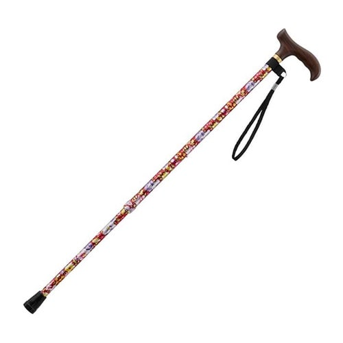 スマイルステッキ伸縮タイプ 細身 赤花柄