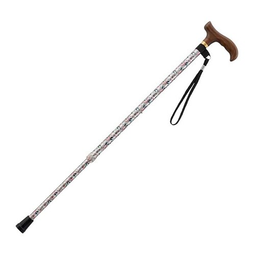 スマイルステッキ伸縮タイプ 細身 白花柄