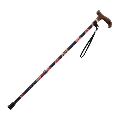 スマイルステッキ伸縮タイプ 細身 黒花柄