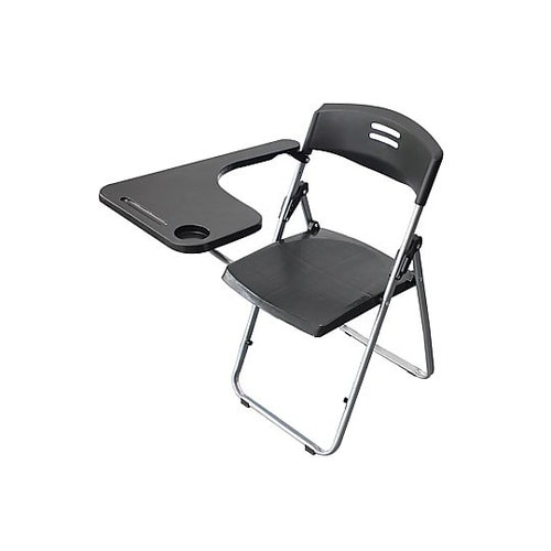 メモ台付折りたたみパイプ椅子 黒 C02