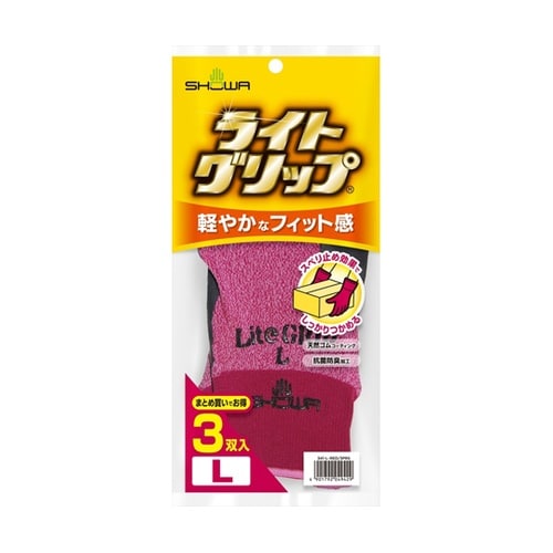 341ライトグリップ 3双入 L レッド