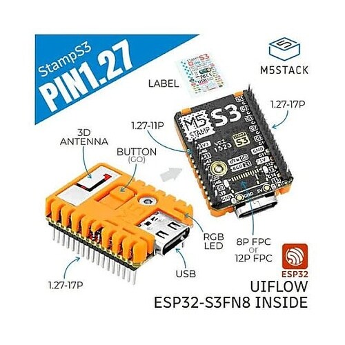 M5StampS3(1.27mmピッチピ