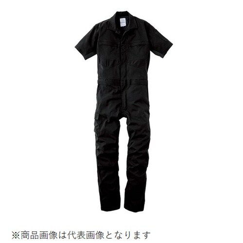 ダブルメッシュ・ストレッチ半袖ツナギ ブラック S
