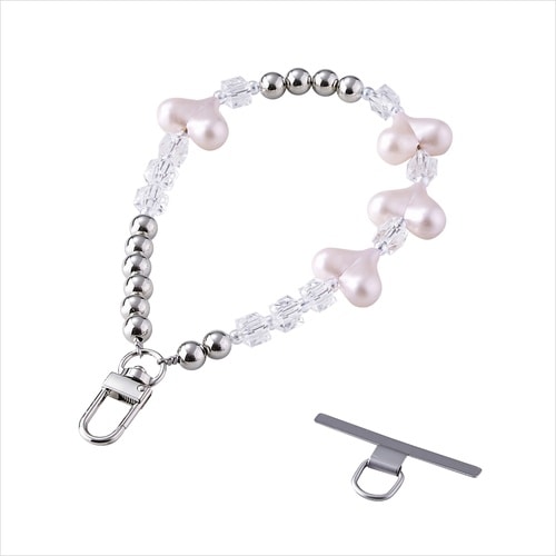 スマホハンドストラップ ハートビーズ ピンク