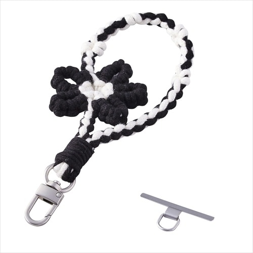 スマホハンドストラップ フラワーモチーフ ブラック