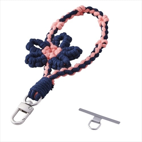 スマホハンドストラップ フラワーモチーフ ネイビー