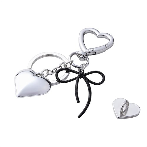 スマホチャーム ブラックリボンストラップ シルバー