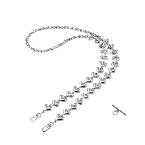 スマホショルダー ハートビーズ シルバー