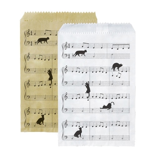 ペーパーバッグ 平袋 黒猫&楽譜×15
