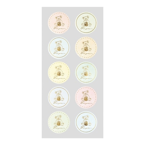 ラッピングシール箔押しFORYOUベアー×15