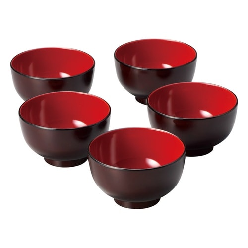レンジ汁椀 溜内朱 5客揃×3
