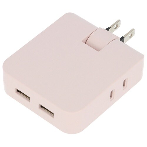USBポート付 コンセントタップ ピンク