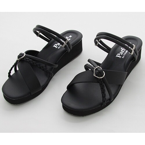 三つ編みハート2WAYサンダル ブラック