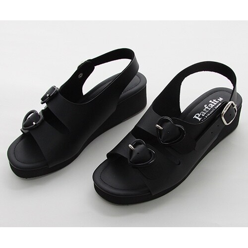 12474ハート2バックルサンダル黒LL