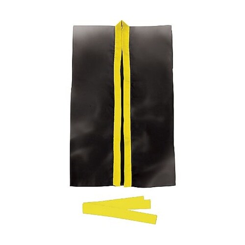 3506サテンロングハッピ 黒 黄襟 J