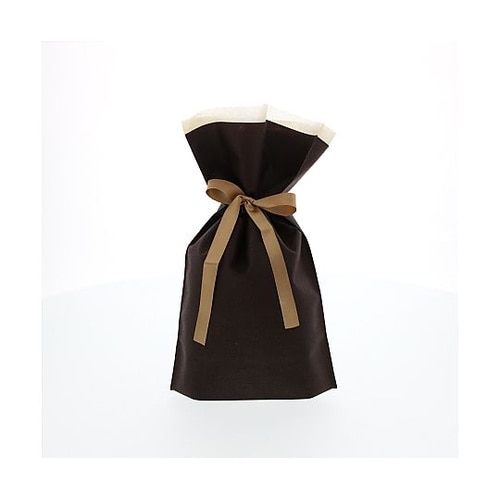 008710036不織布リボン付巾着袋茶