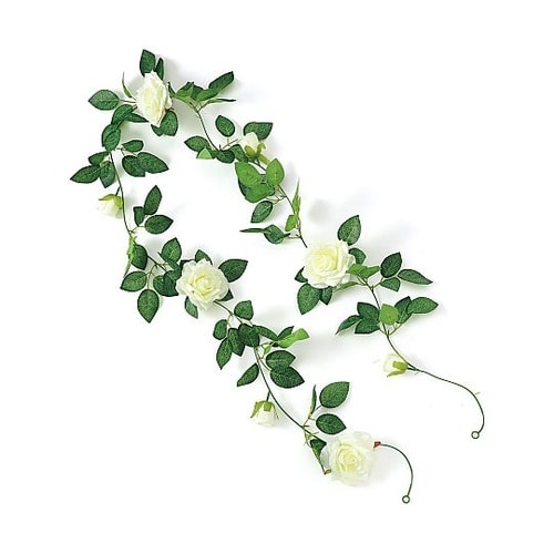 フェイクグリーン ガーランド バラ 白