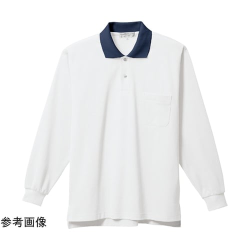 長袖ポロシャツ ホワイト×ネイビー LL