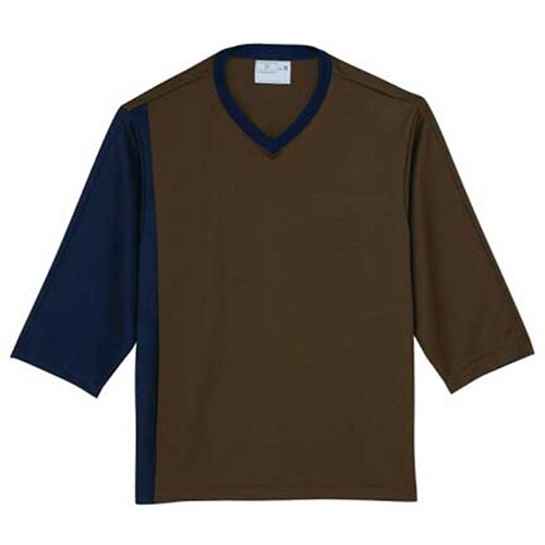 前開き検診用シャツ ブラウン×ネイビー