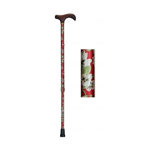 アルミ製花柄伸縮杖 アカ 1854