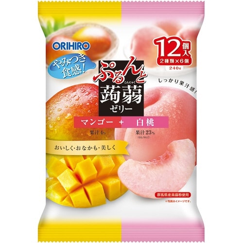 ぷるんと蒟蒻パウチ マンゴー+白桃12個×12