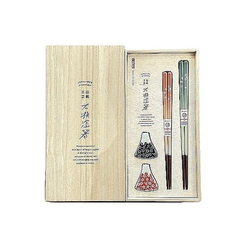 夫婦箸 桐箱 箸置付 富士見桜 6318