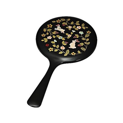 手鏡 花の小路 山中塗 和風 黒 M15