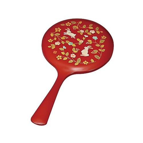 手鏡 花の小路 山中塗 和風 朱 M15