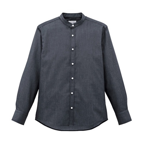 バンドカラー長袖シャツ ブラック LL