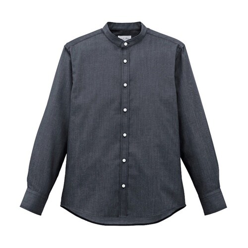 バンドカラー長袖シャツ ブラック 3L