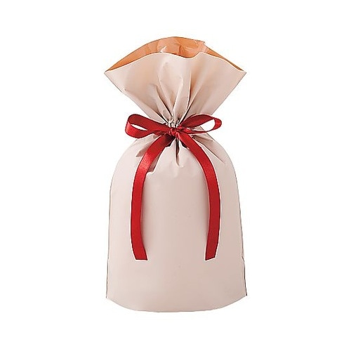 梨地リボン付きギフトバッグ ベージュ 幅