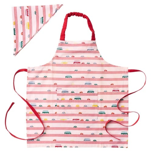 エプロン キッズ 2点セット クラッチ M レッド