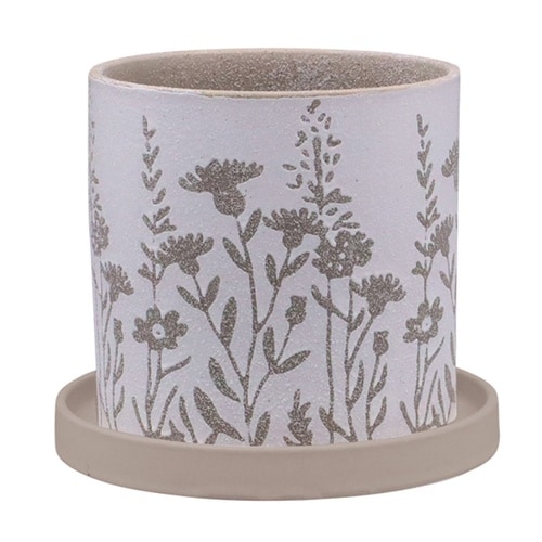 植木鉢 グリッグポット 花模様×ベージュ